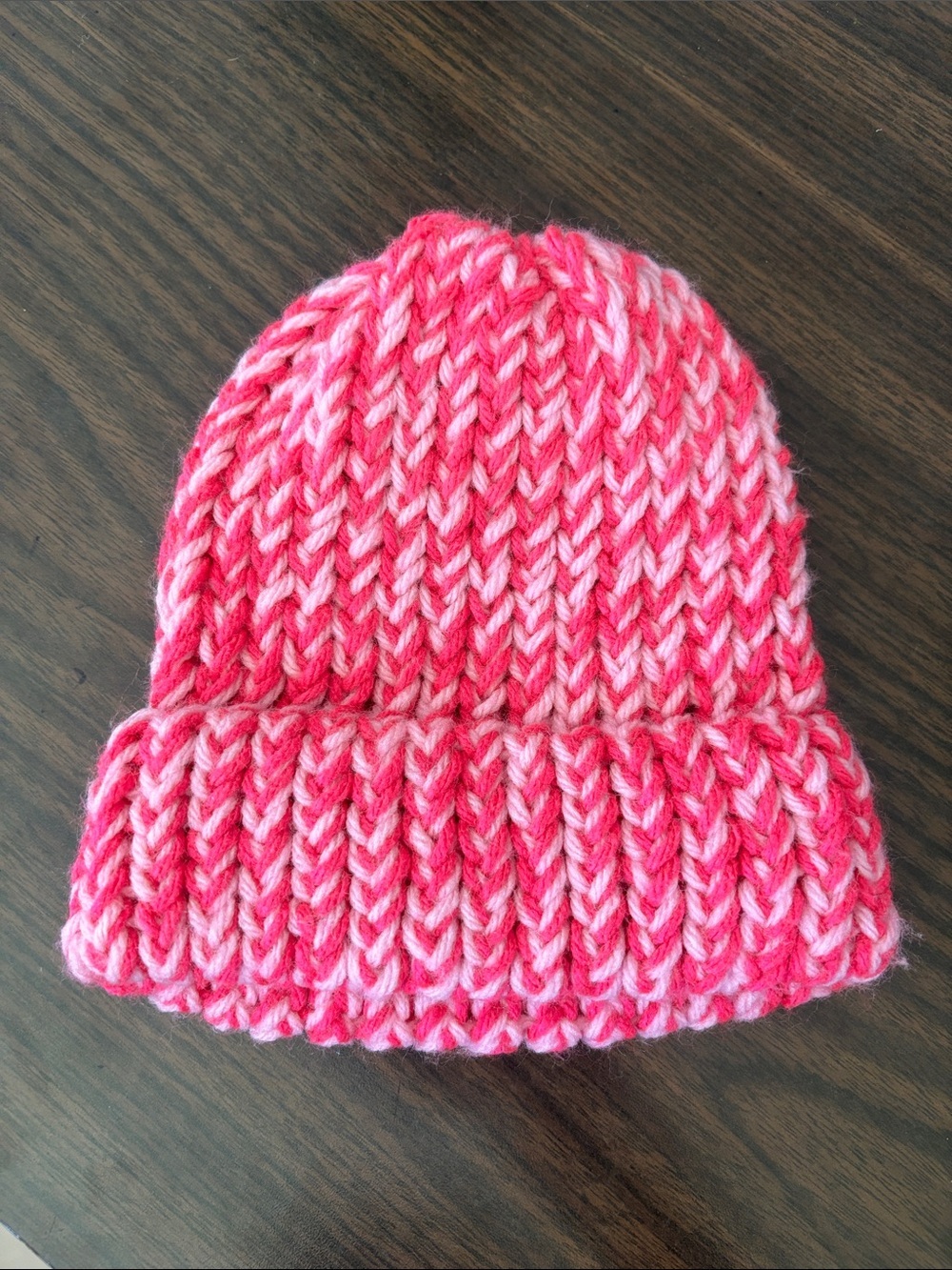 Hand-Knit Pink Marled Beanie for Baby
